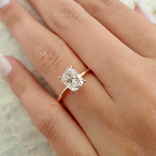 2ct Elongated Cushion Moissanite Solitaire with Hidden Halo