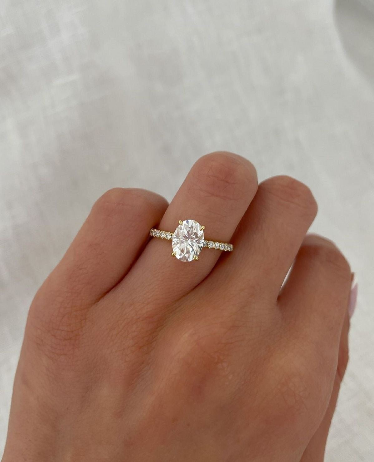 2ct Hidden Halo Oval Moissanite Ring with Pavè Band