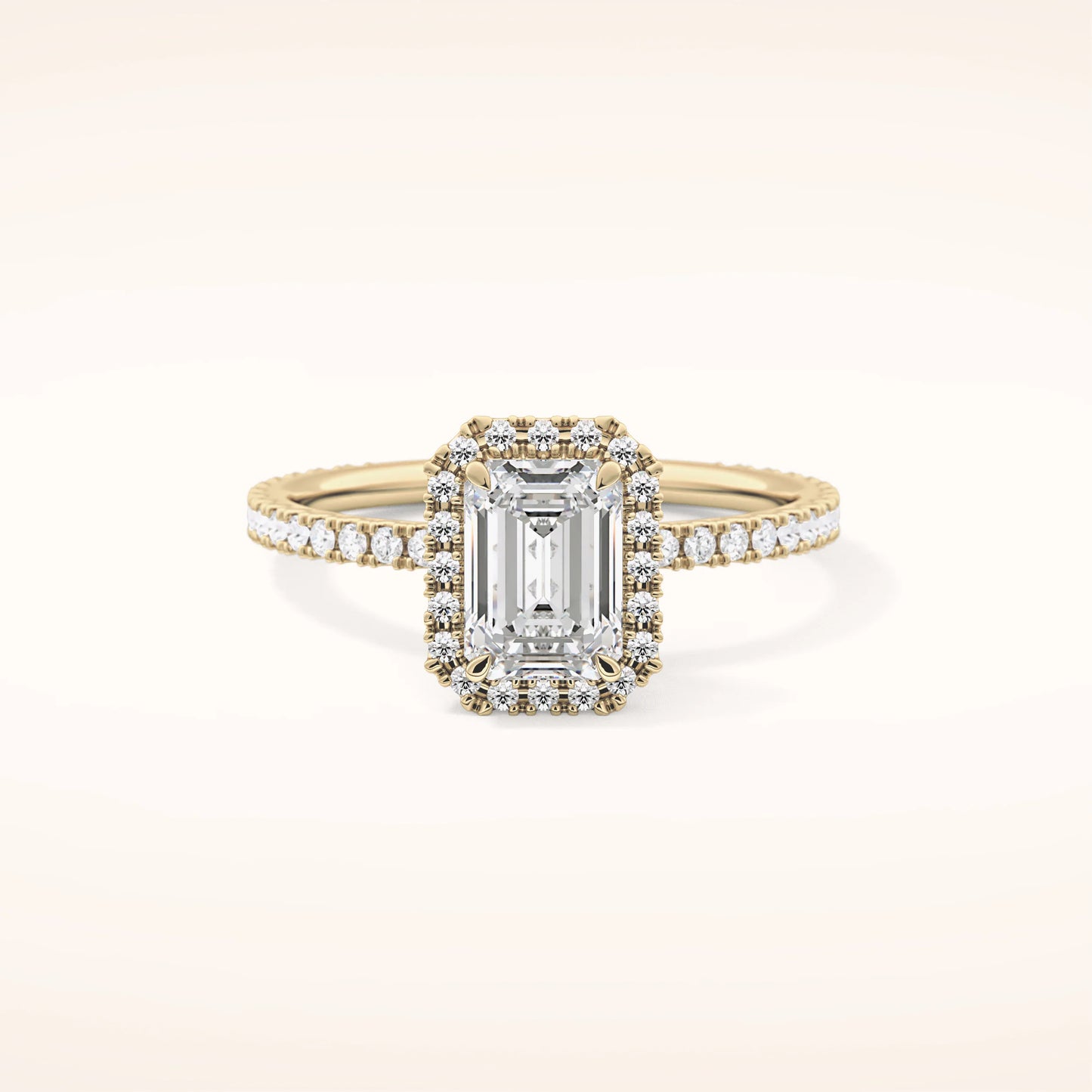 2ct Halo Emerald Moissanite Ring with Pavè Band