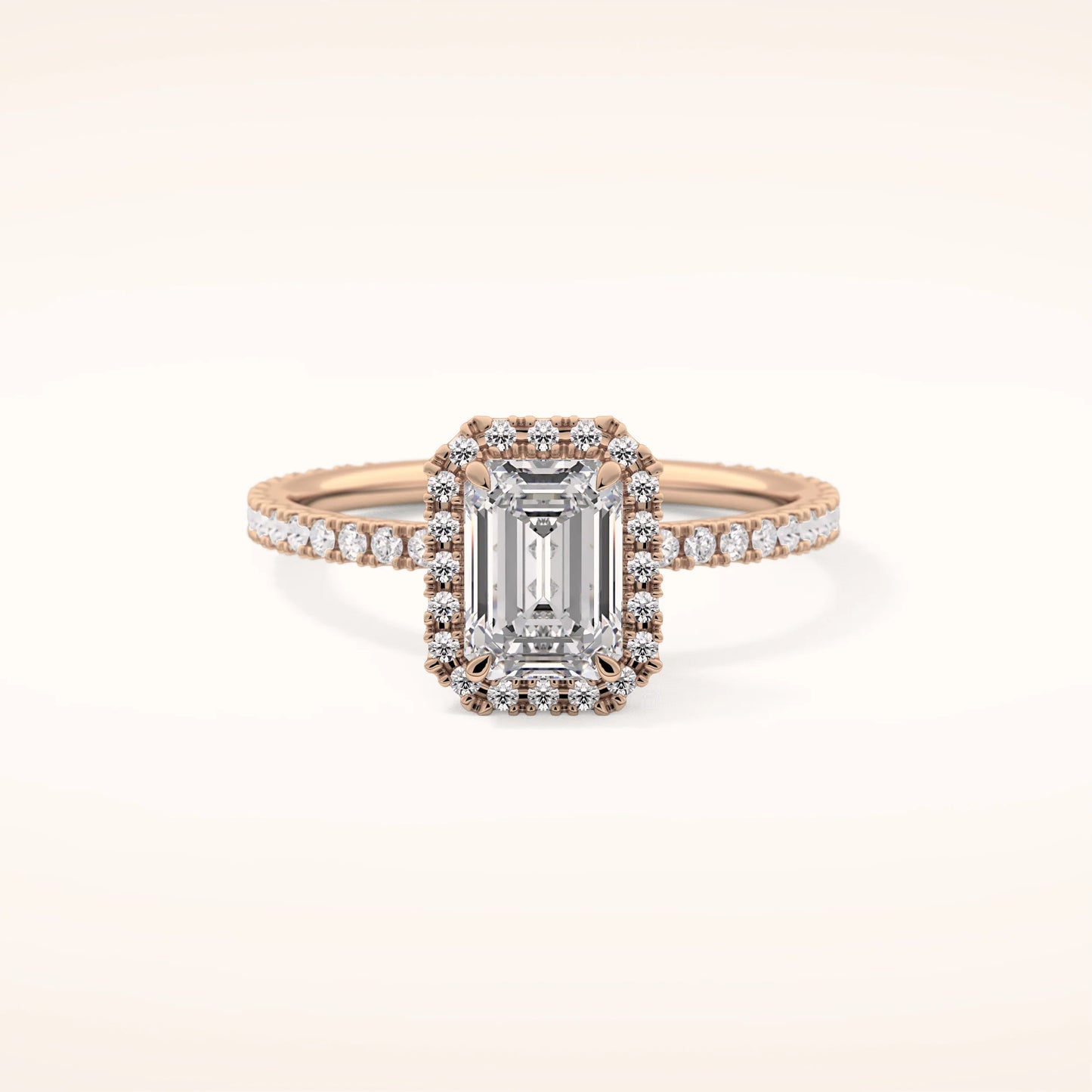 2ct Halo Emerald Moissanite Ring with Pavè Band