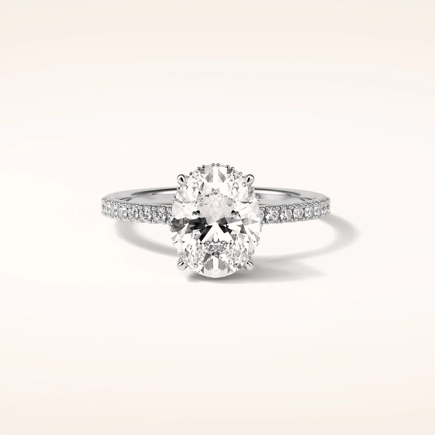 2ct Hidden Halo Oval Moissanite Ring with Pavè Band