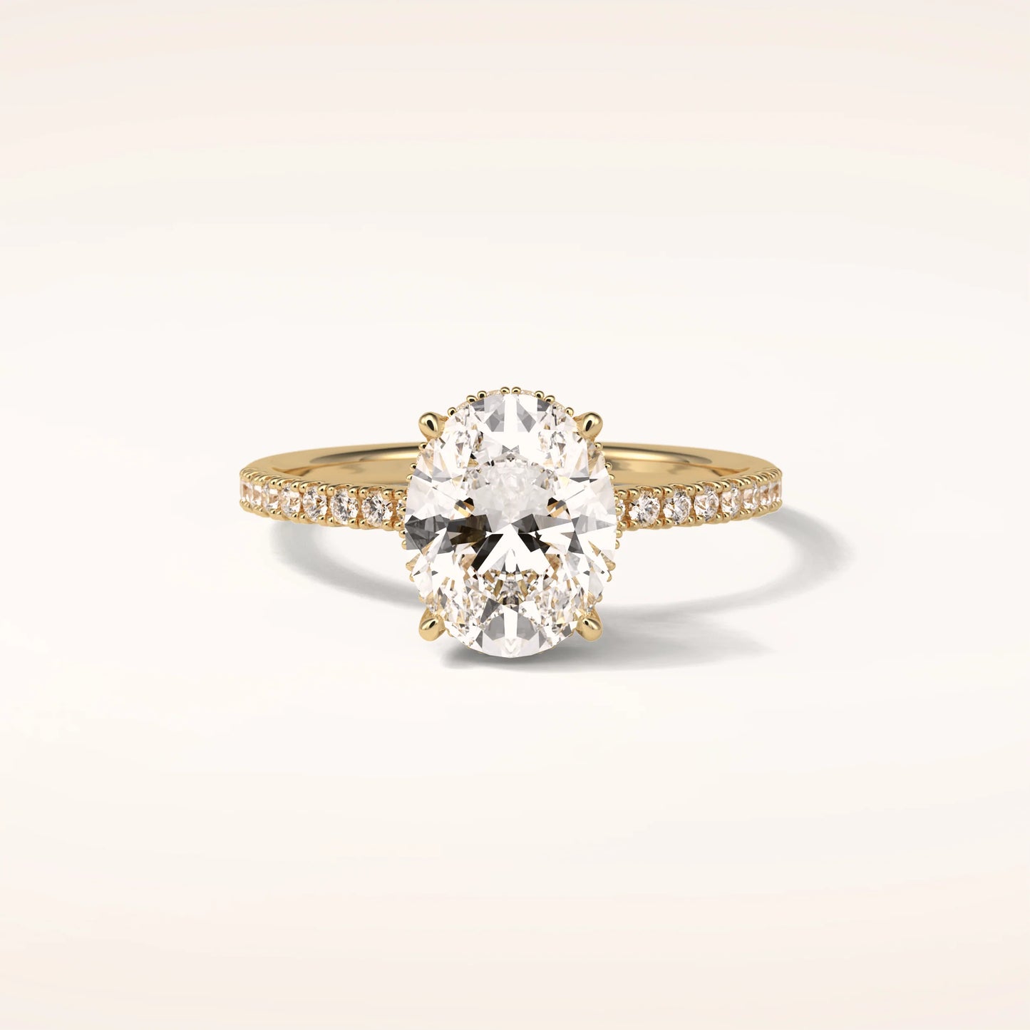 2ct Hidden Halo Oval Moissanite Ring with Pavè Band
