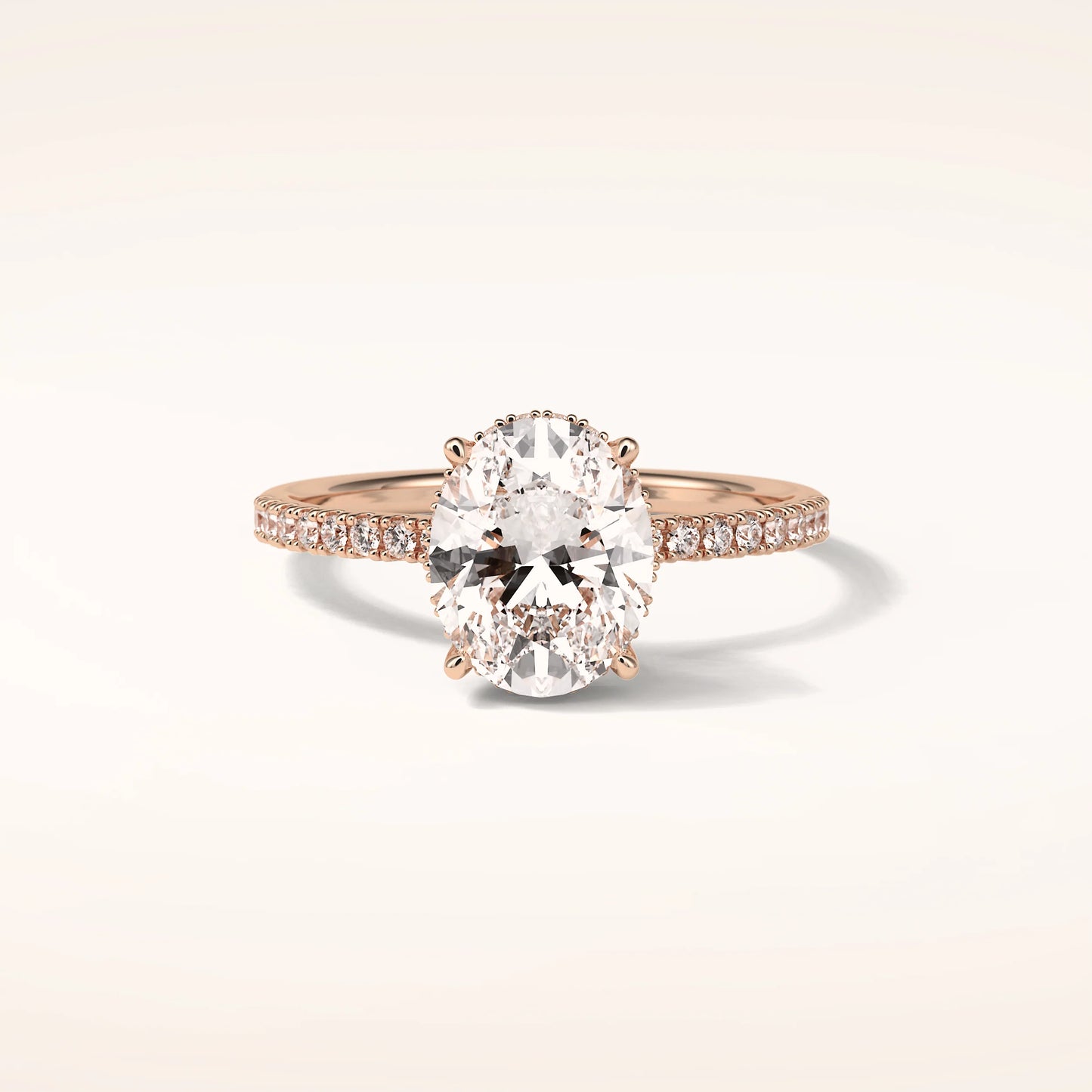 2ct Hidden Halo Oval Moissanite Ring with Pavè Band