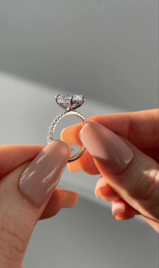 2ct Hidden Halo Oval Moissanite Ring with Pavè Band