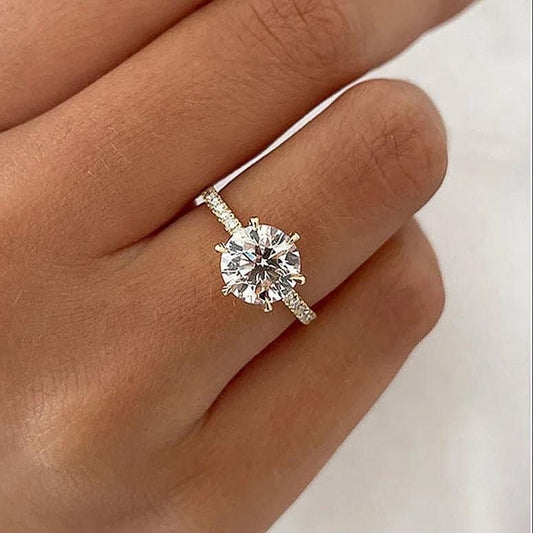 2ct Round Moissanite Ring with Pavè Band