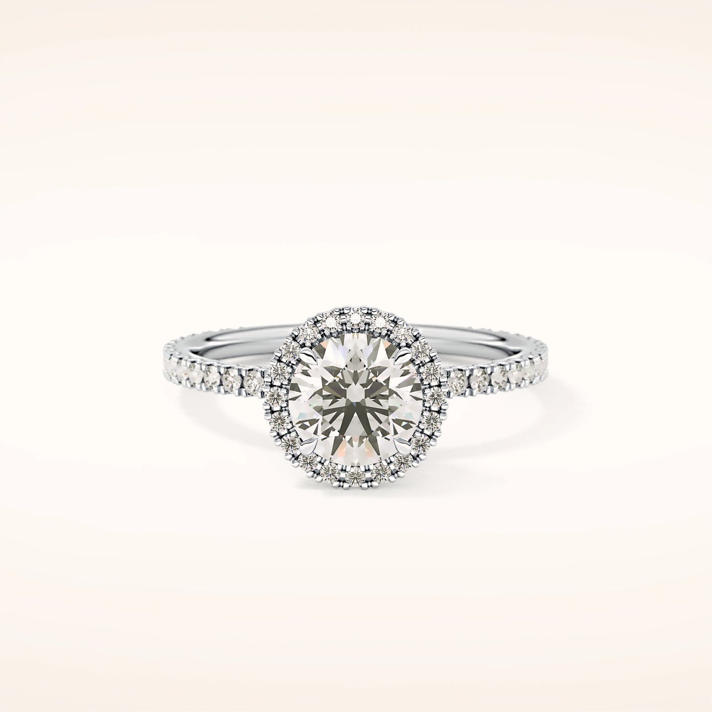 Halo Round Moissanite Ring with Pavè Band