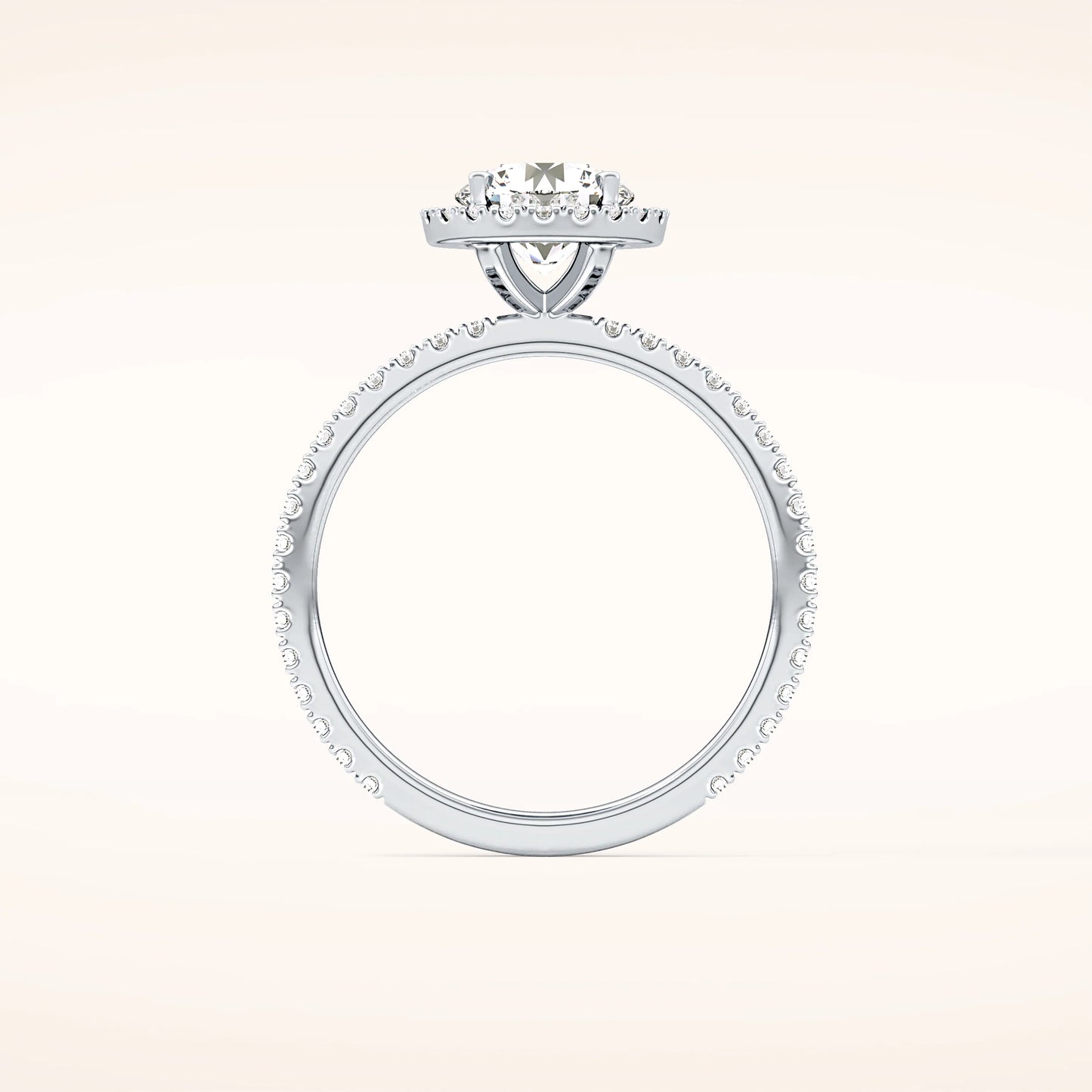 Halo Round Moissanite Ring with Pavè Band