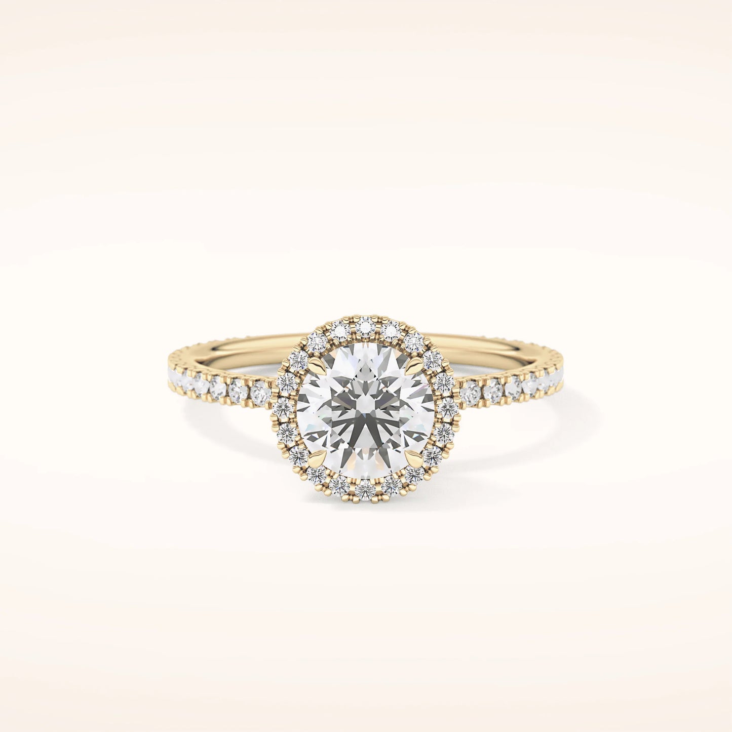 Halo Round Moissanite Ring with Pavè Band