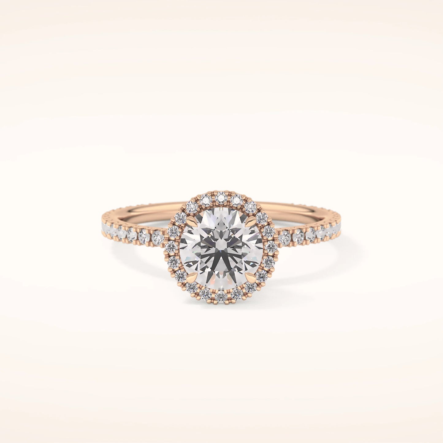 Halo Round Moissanite Ring with Pavè Band