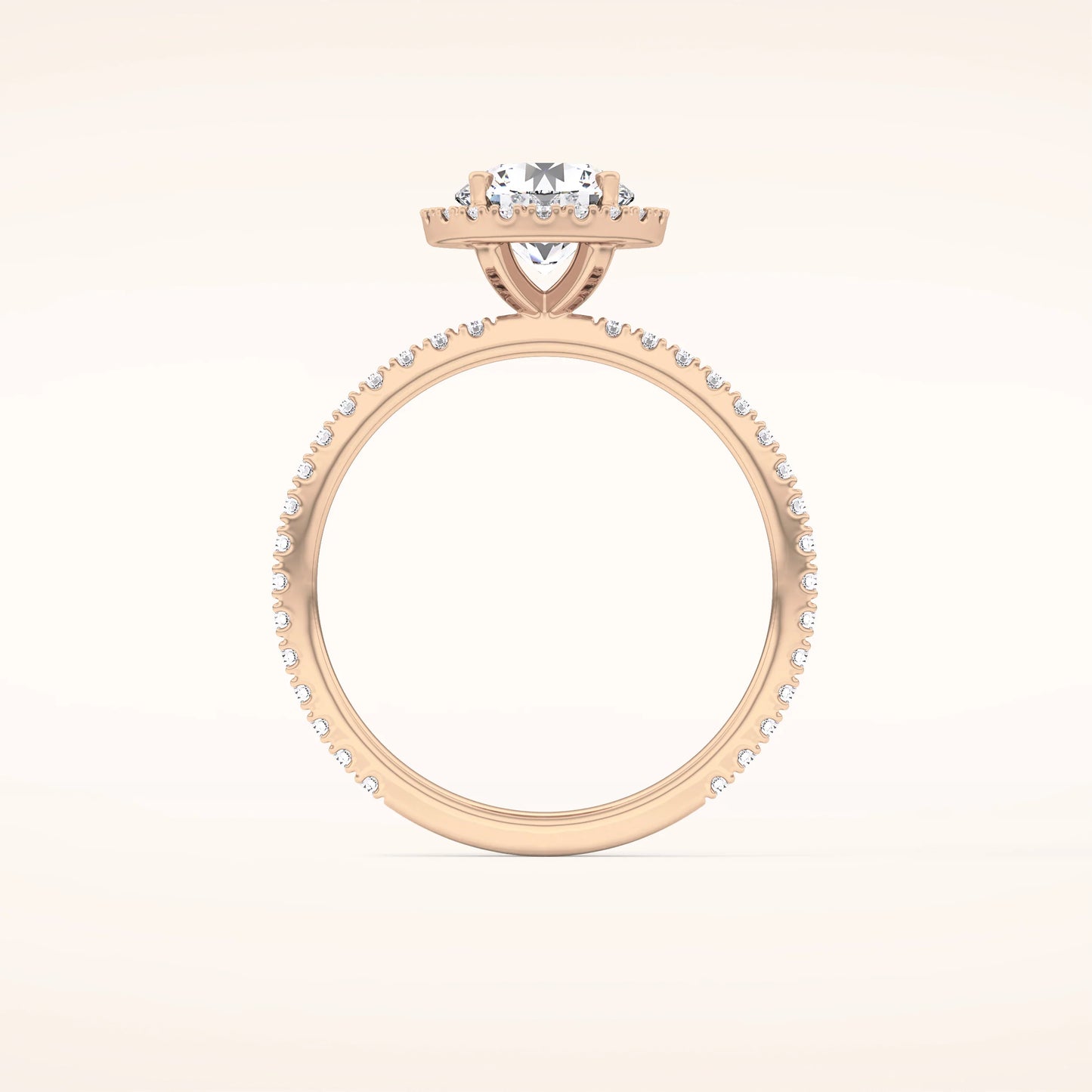 Halo Round Moissanite Ring with Pavè Band