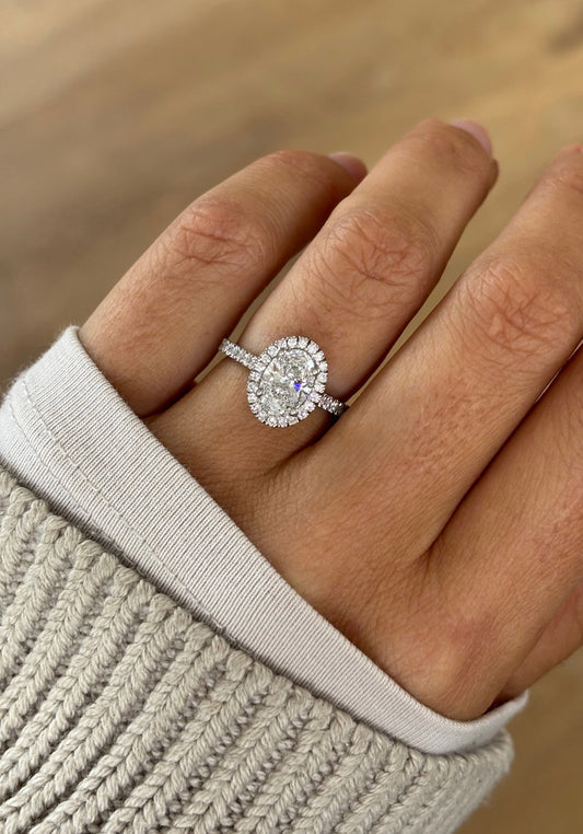 Halo Oval Moissanite Ring with Pavè Band