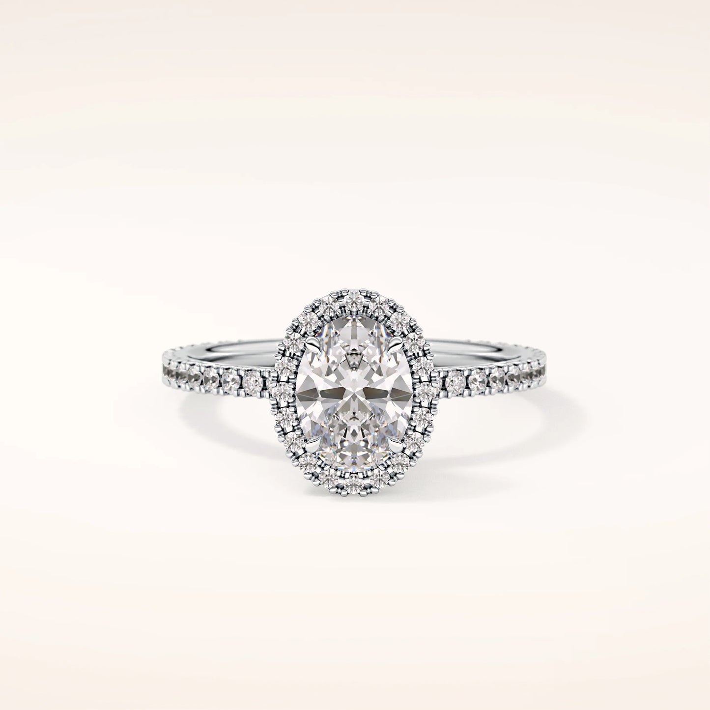 Halo Oval Moissanite Ring with Pavè Band