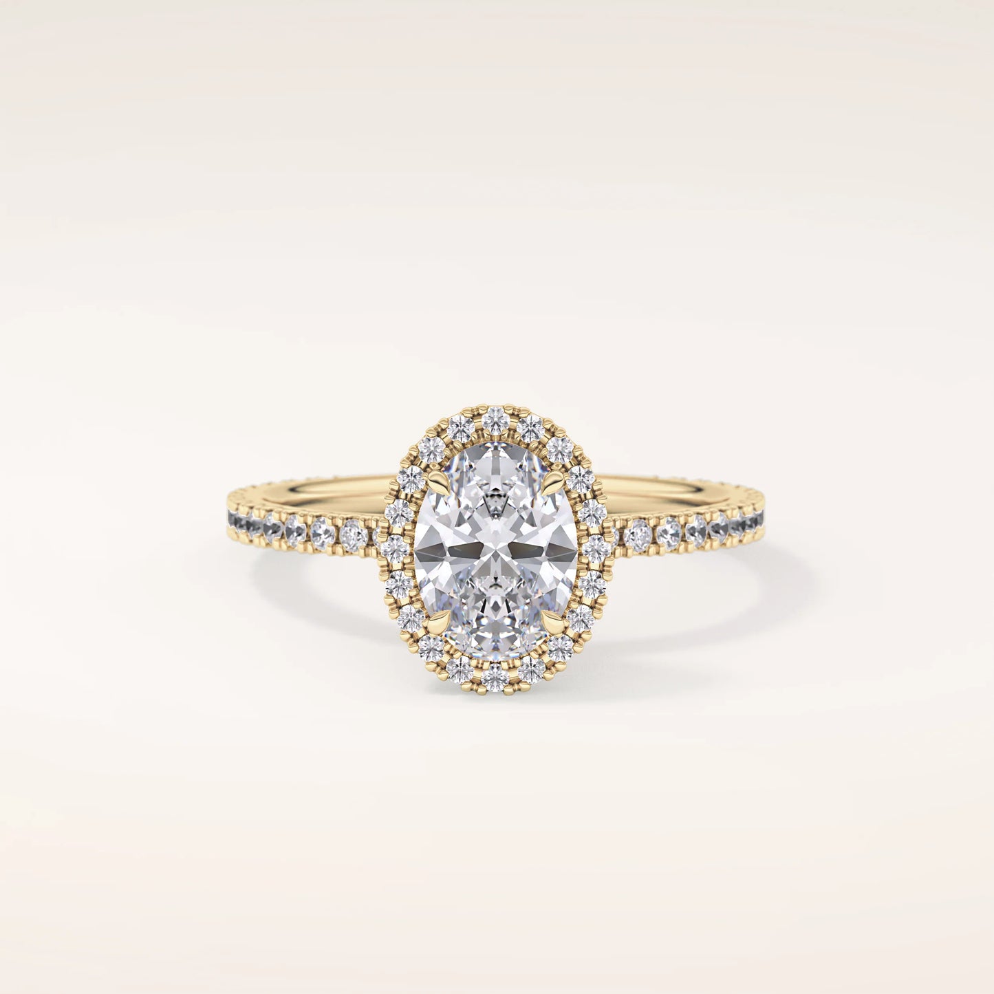 Halo Oval Moissanite Ring with Pavè Band