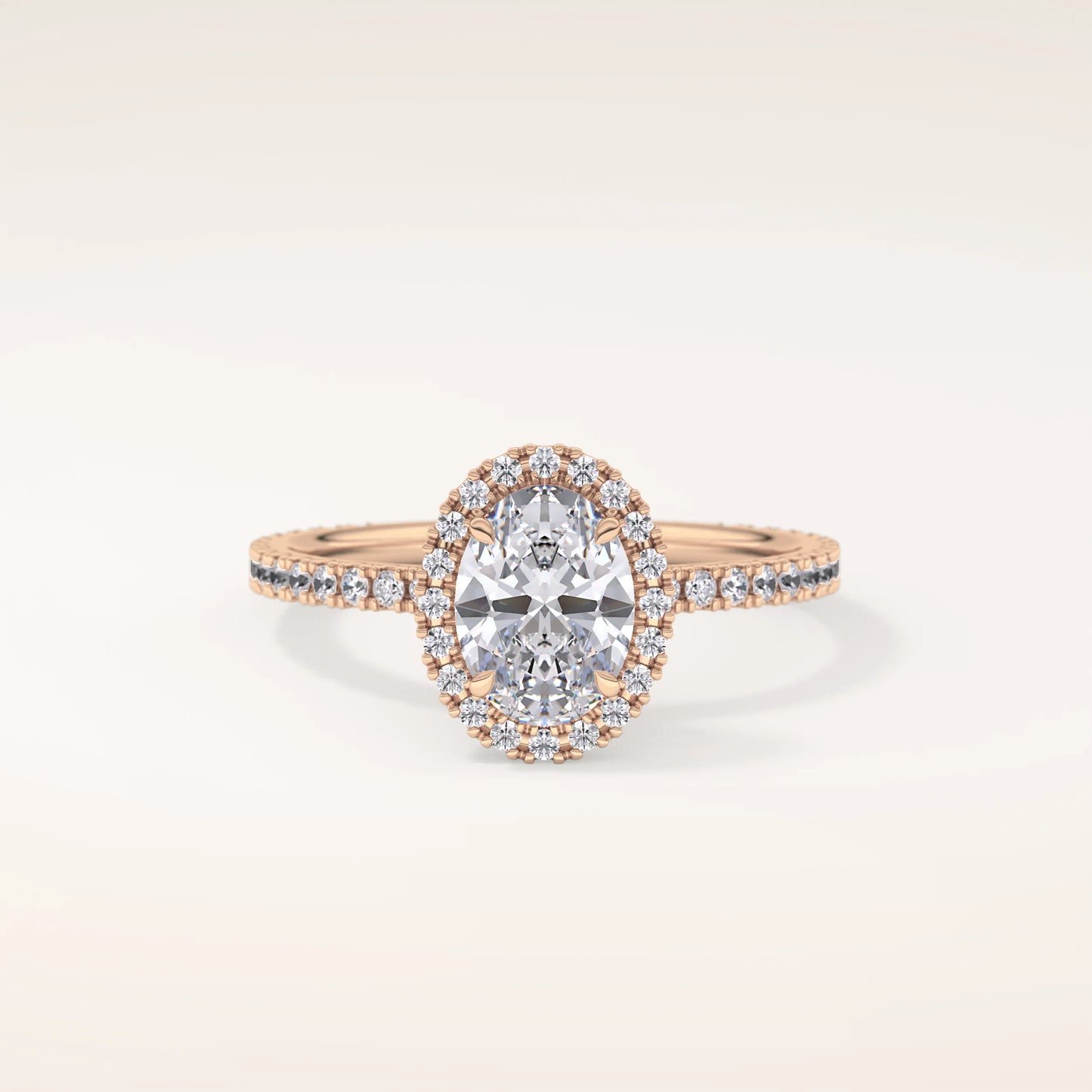 Halo Oval Moissanite Ring with Pavè Band