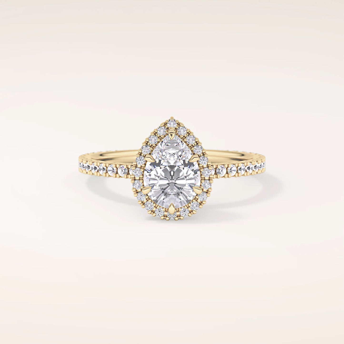 Halo Pear Moissanite Ring with Pavè Band