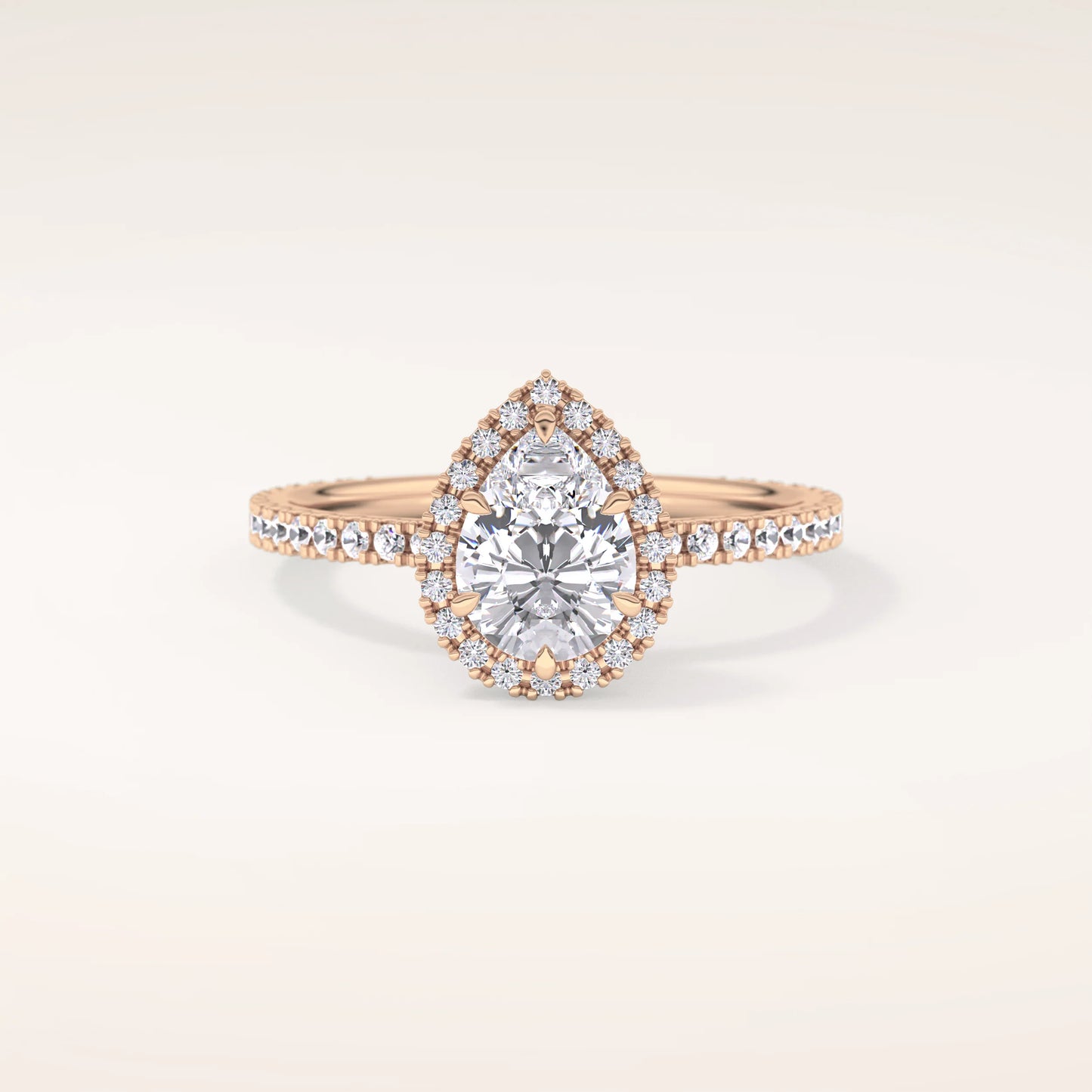 Halo Pear Moissanite Ring with Pavè Band