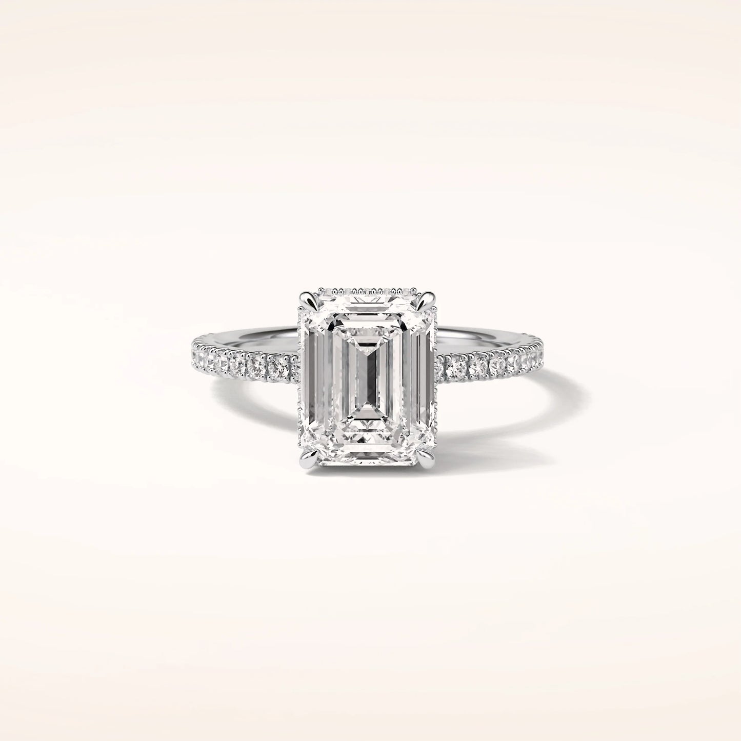 2ct Hidden Halo Emerald cut Moissanite Solitaire