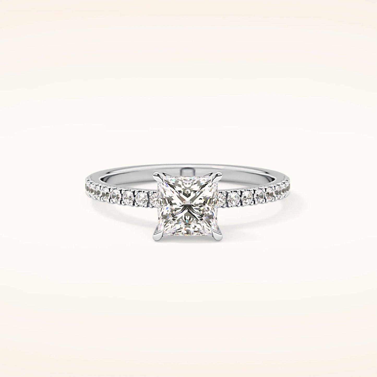 Princess cut Moissanite Ring with Pavè Band