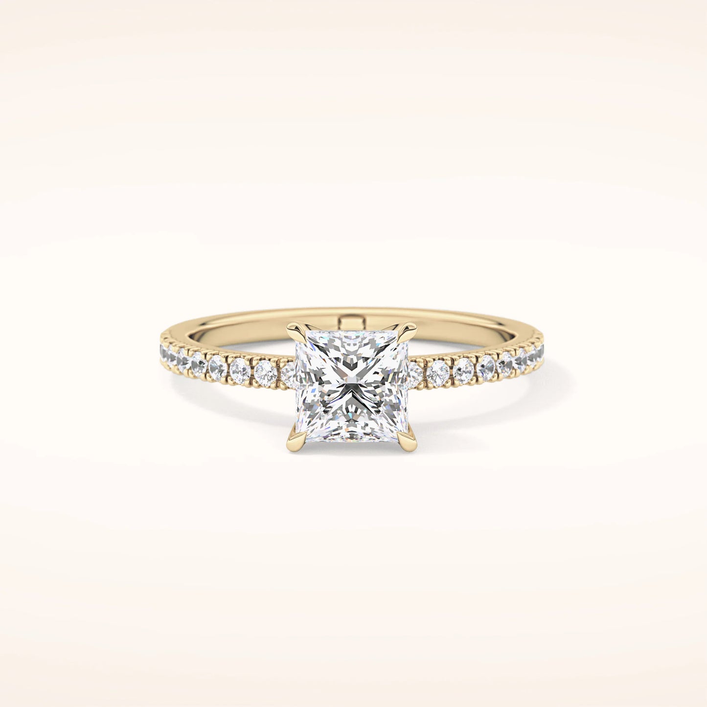 Princess cut Moissanite Ring with Pavè Band