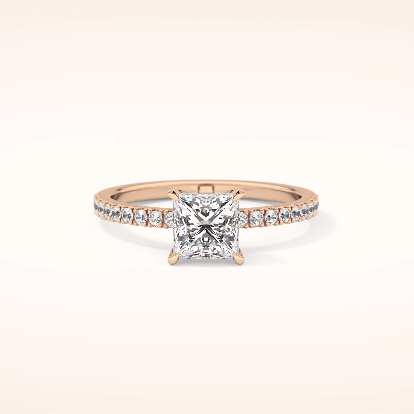 Princess cut Moissanite Ring with Pavè Band