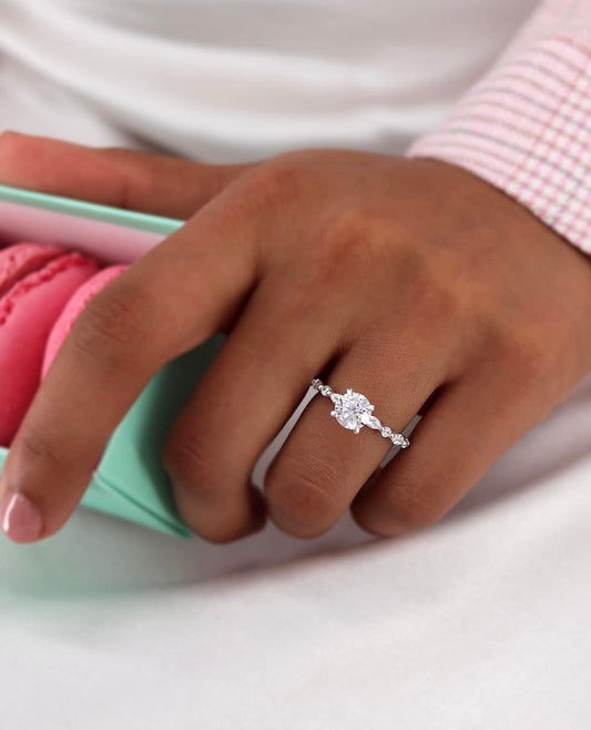 Round Moissanite Ring with Embellished Band