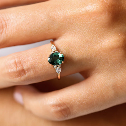 Oval Lab Grown Emerald Cluster Ring