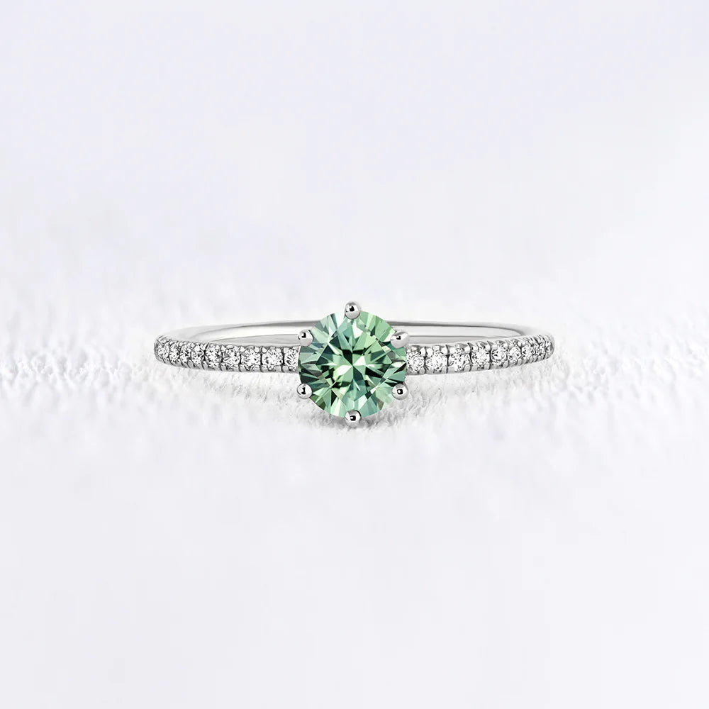 Round Green Lab Sapphire with Pavè Band