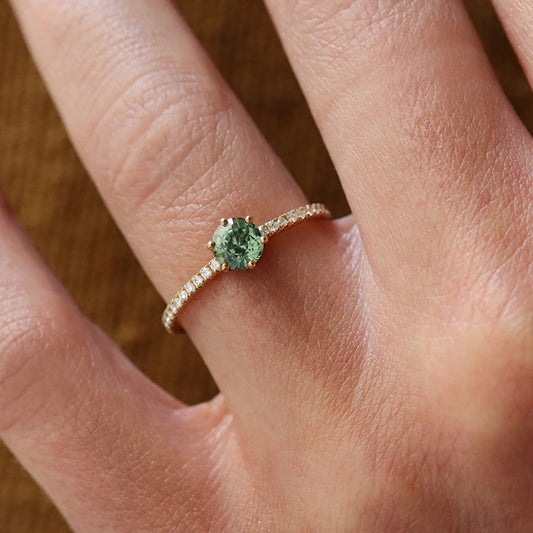 Round Green Lab Sapphire with Pavè Band