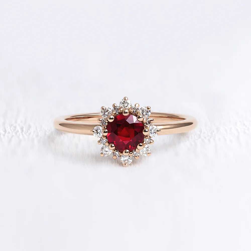 Halo Lab Grown Ruby Ring