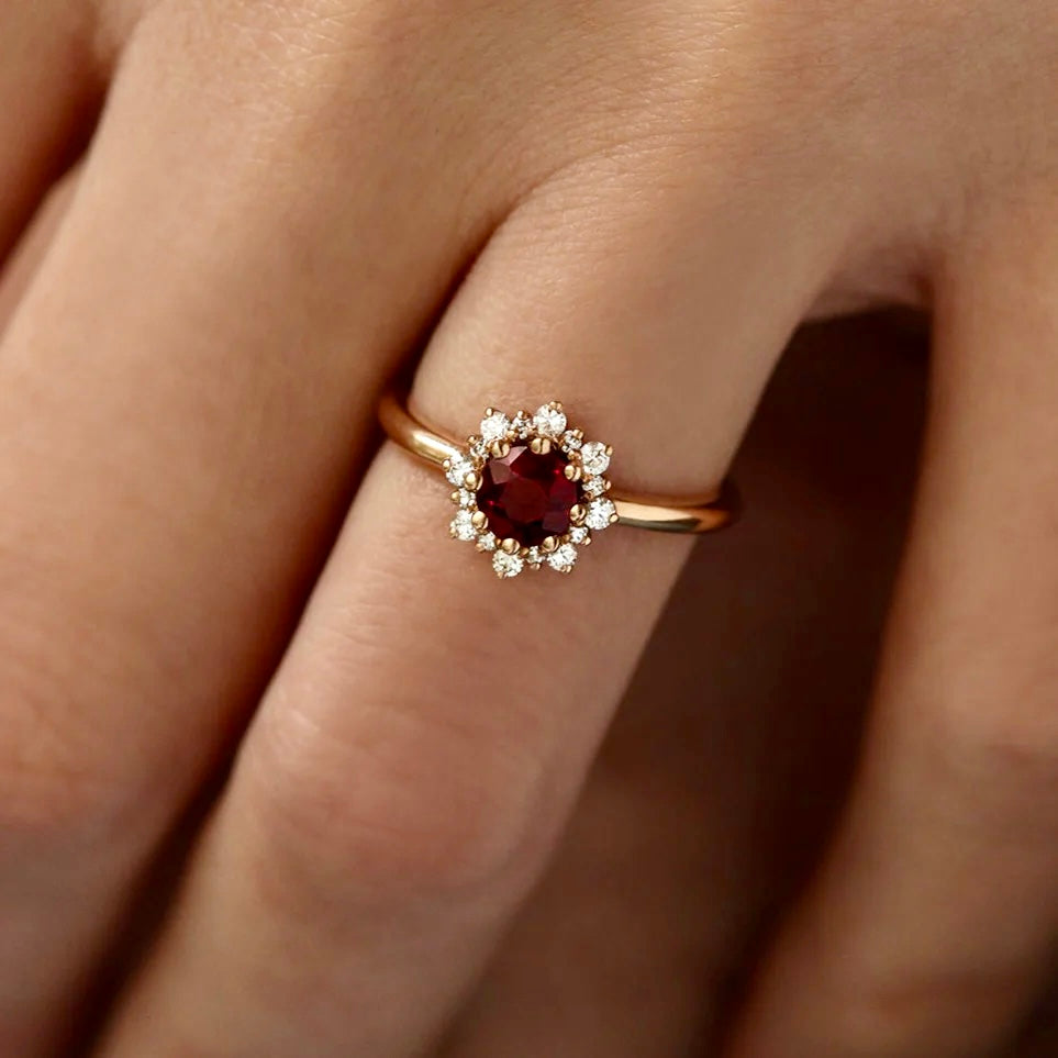 Halo Lab Grown Ruby Ring