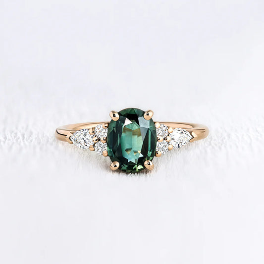 Oval Lab Grown Emerald Cluster Ring