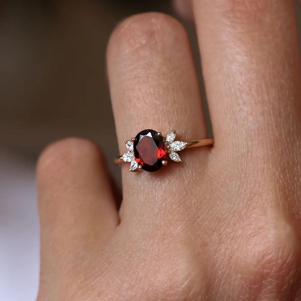 Oval Lab Grown Ruby Cluster Ring