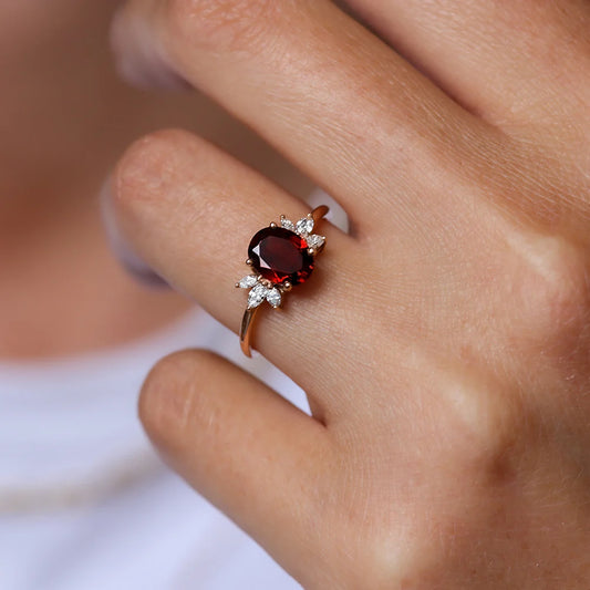 Oval Lab Grown Ruby Cluster Ring