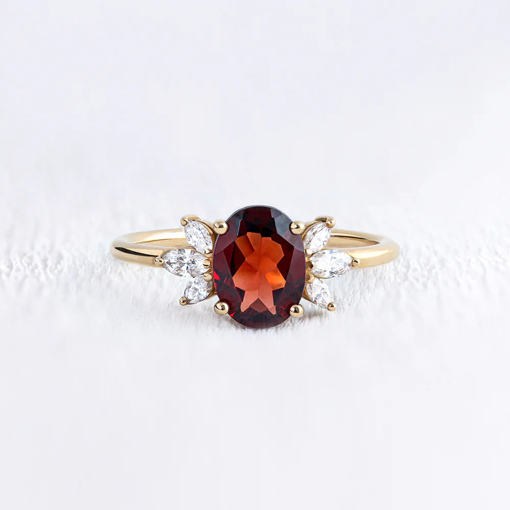 Oval Lab Grown Ruby Cluster Ring