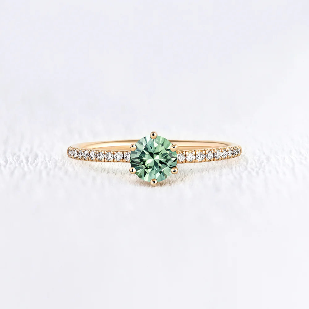 Round Green Lab Sapphire with Pavè Band