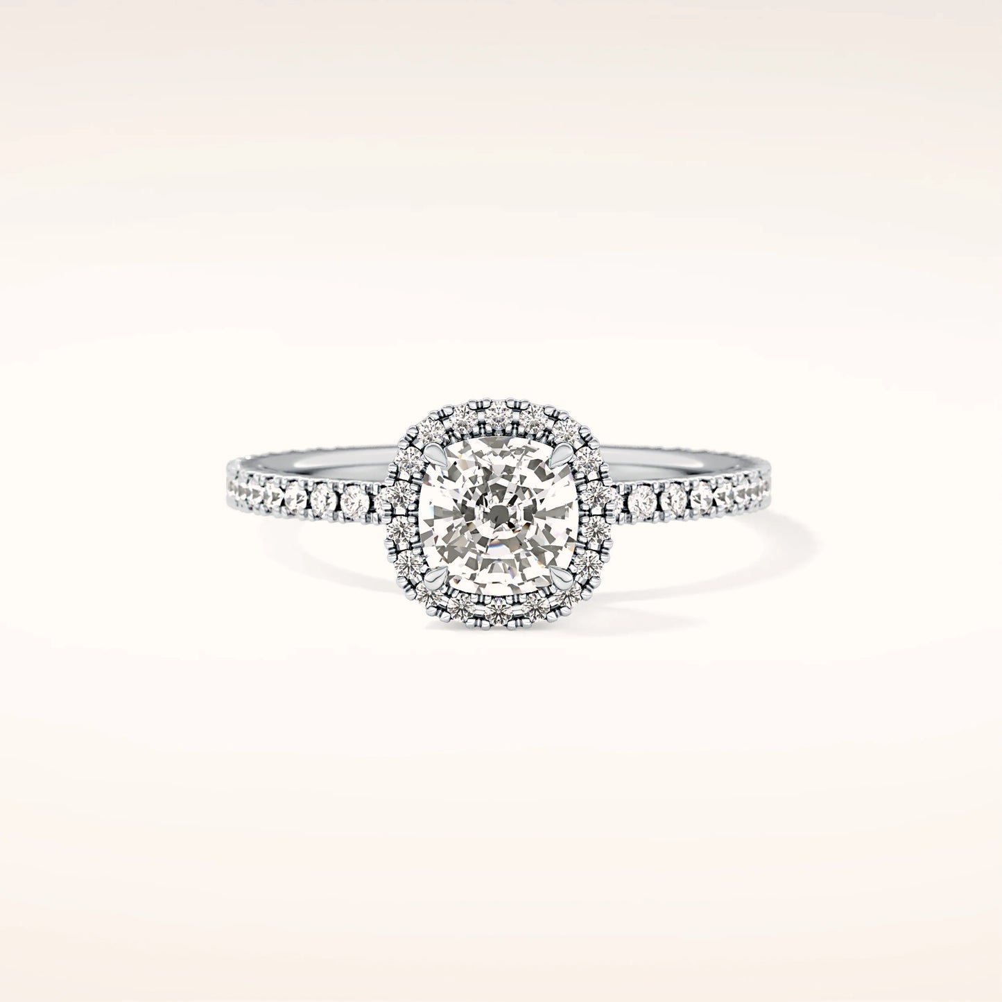 Halo Cushion Lab Grown Diamond Ring with Pavè Band