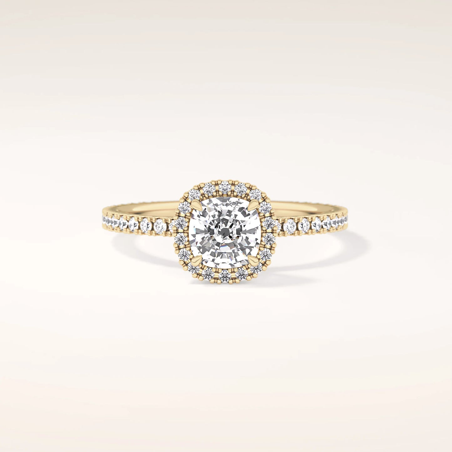 Halo Cushion Lab Grown Diamond Ring with Pavè Band