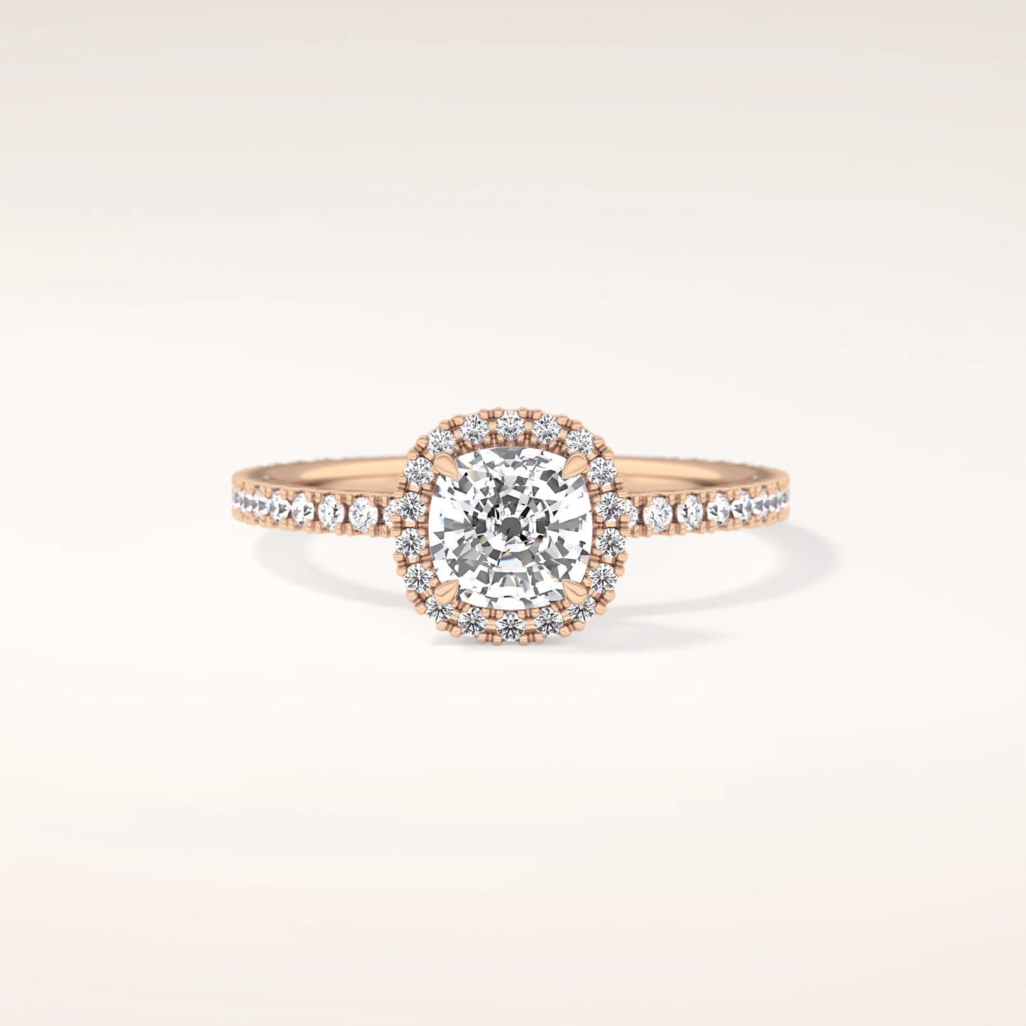 Halo Cushion Lab Grown Diamond Ring with Pavè Band