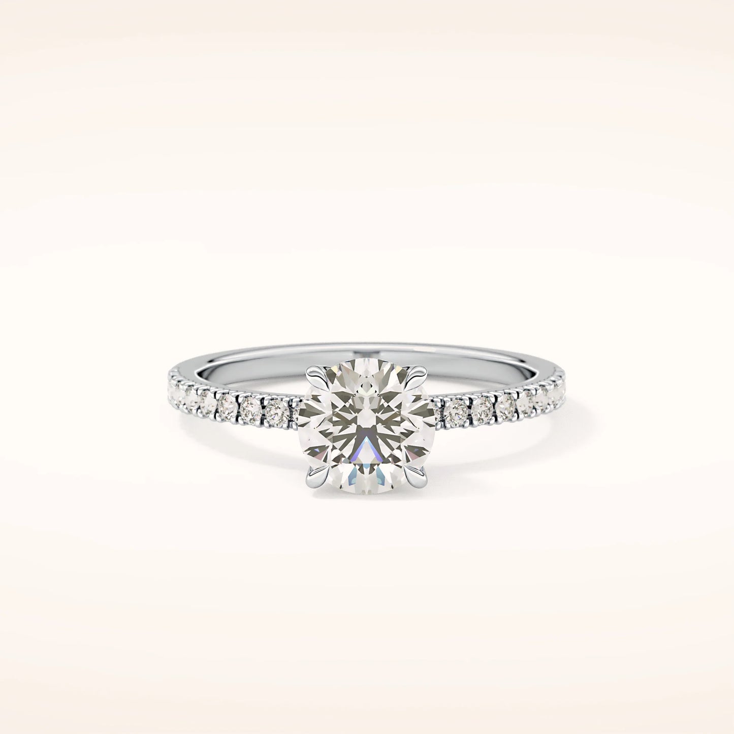 Round Lab Grown Diamond Ring with Pavè Band