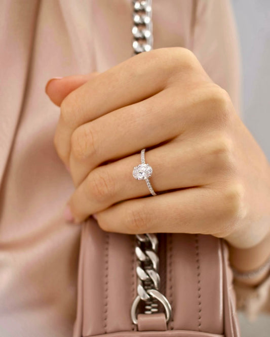 Oval Lab Grown Diamond Ring with Pavè Band