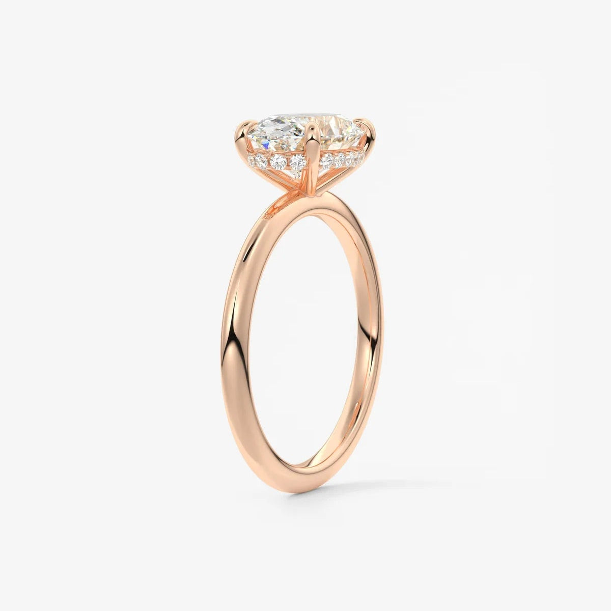 East-West Oval Moissanite Solitaire with Hidden Halo