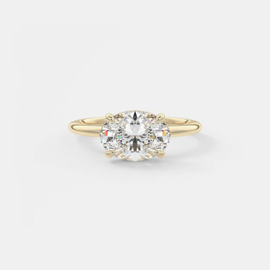East-West Oval Moissanite Solitaire with Hidden Halo
