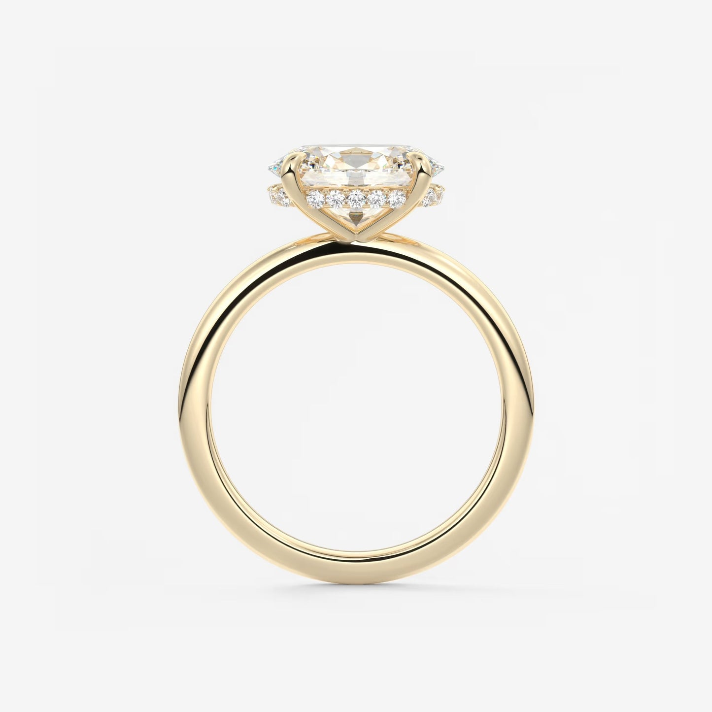 East-West Oval Moissanite Solitaire with Hidden Halo