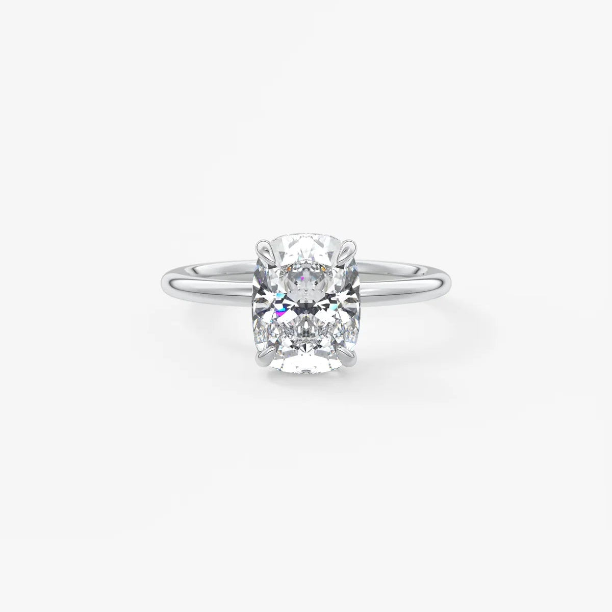 2ct Elongated Cushion Moissanite Solitaire with Hidden Halo