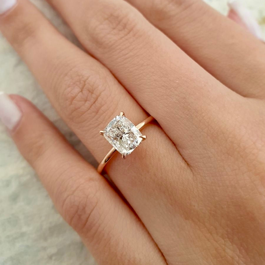 2ct Elongated Cushion Moissanite Solitaire with Hidden Halo