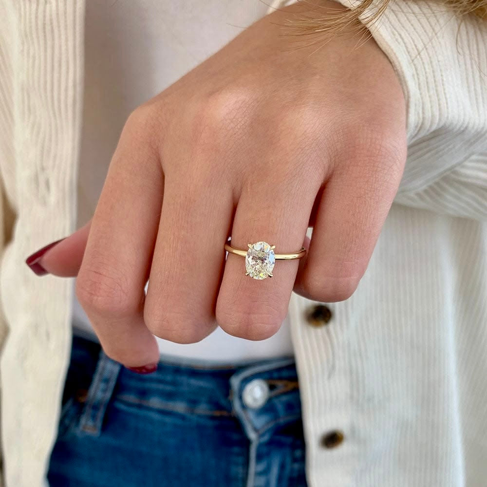 1.5ct Oval Moissanite Solitaire with Hidden Halo