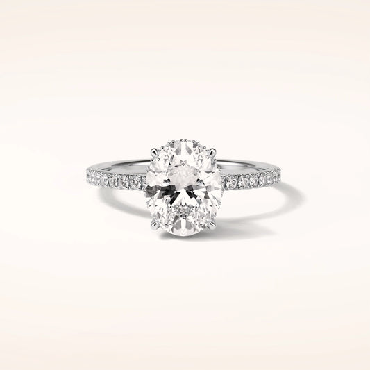 2ct Hidden Halo Oval Moissanite Ring with Pavè Band
