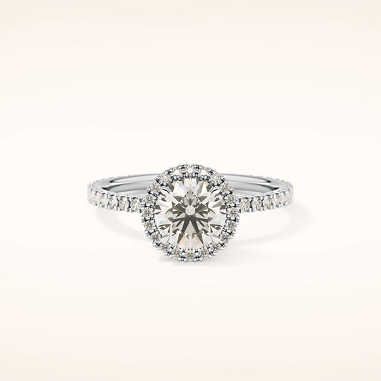 Halo Round Moissanite Ring with Pavè Band