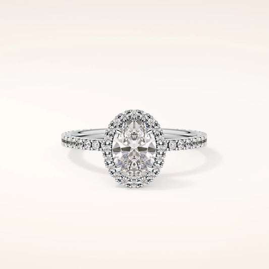 Halo Oval Moissanite Ring with Pavè Band