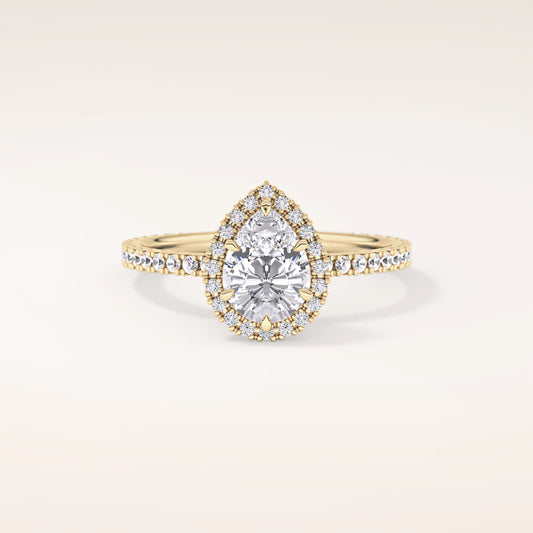 Halo Pear Moissanite Ring with Pavè Band